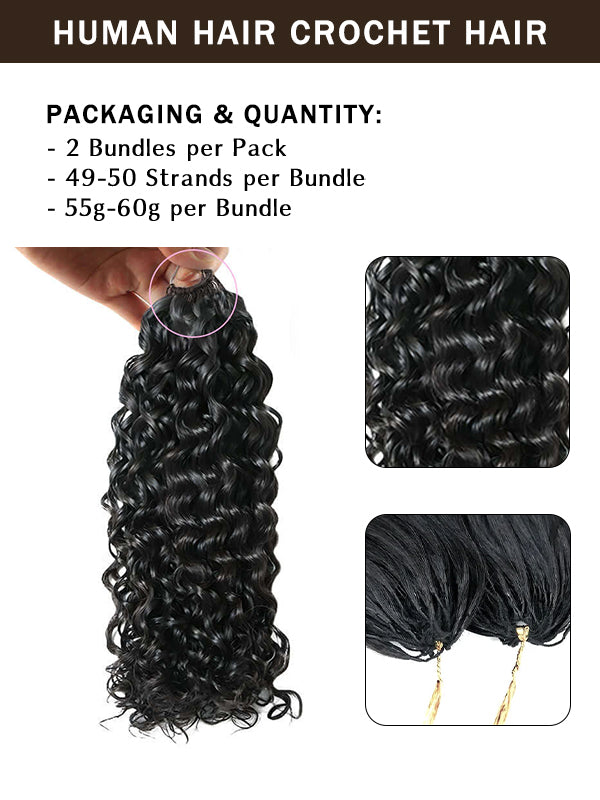 Pre-Seperated Feather Crochet Water Wave Human Hair Extensions for Black Women, Reusable Braiding Hair