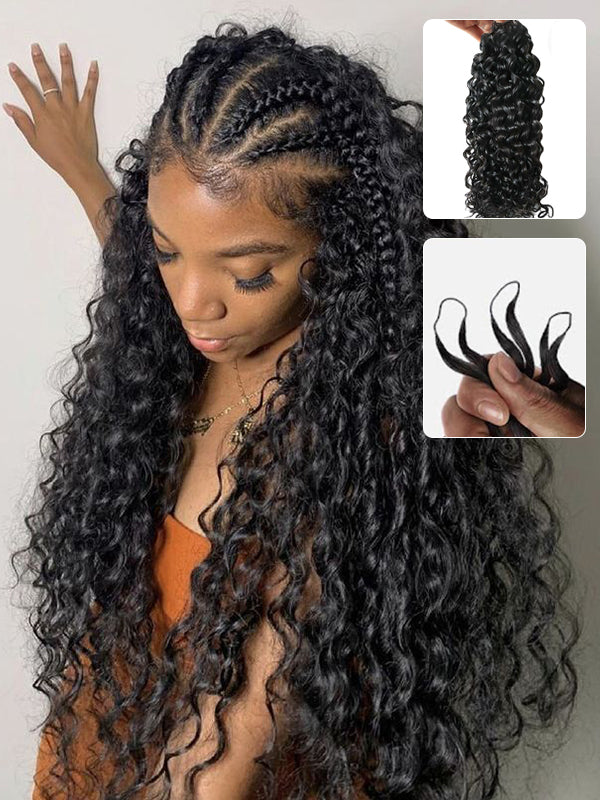 Pre-Seperated Feather Crochet Water Wave Human Hair Extensions for Black Women, Reusable Braiding Hair
