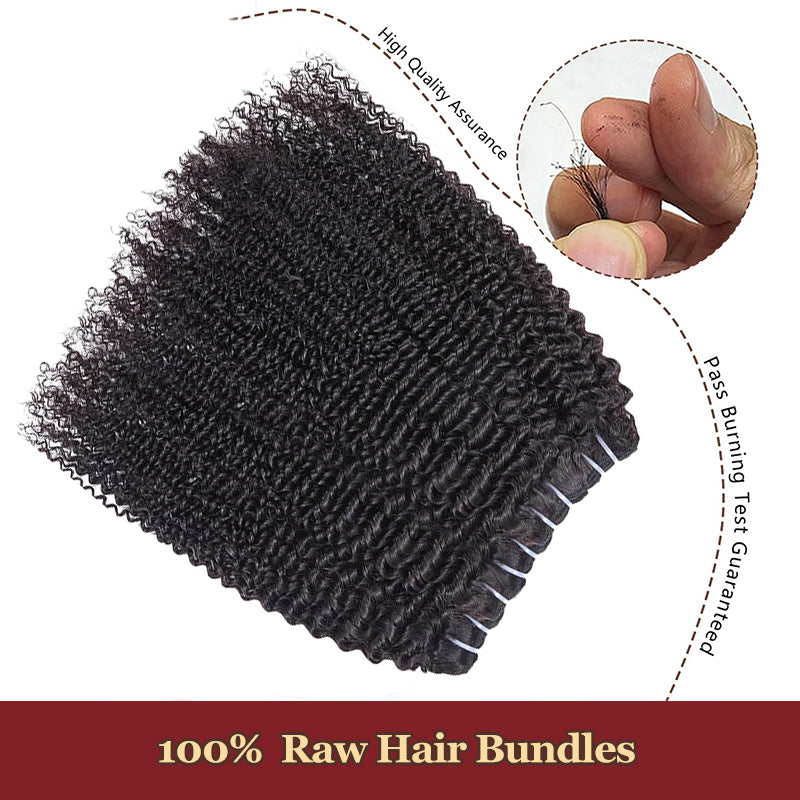 Raw Hair | Afro Curly Wave Bundles Deal Colored FB30 100% Raw Virgin Human Hair With HD Closure & Frontal