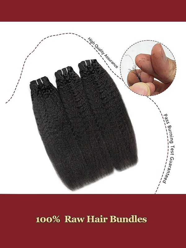 Raw Hair | Kinky Straight Bundles Deal 100% Raw Virgin Human Hair With HD Closure & Frontal