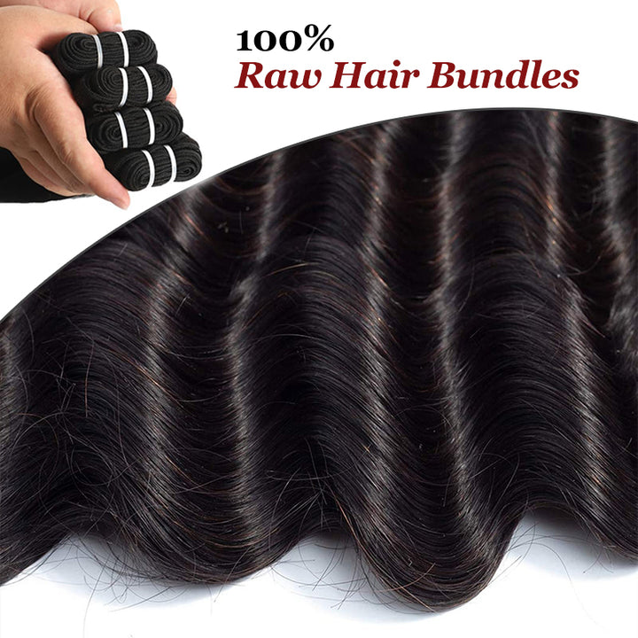 Raw Hair | Loose Deep Wave Bundles Deal 100% Raw Virgin Human Hair With HD Closure & Frontal