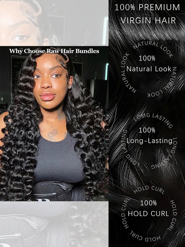 Raw Hair | Loose Deep Wave Bundles Deal 100% Raw Virgin Human Hair With HD Closure & Frontal