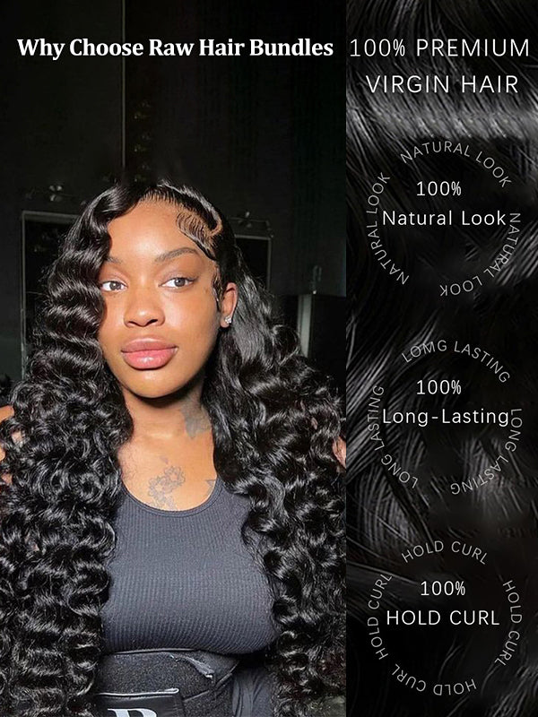 Raw Hair | Loose Deep Wave Bundles Deal 100% Raw Virgin Human Hair With HD Closure & Frontal