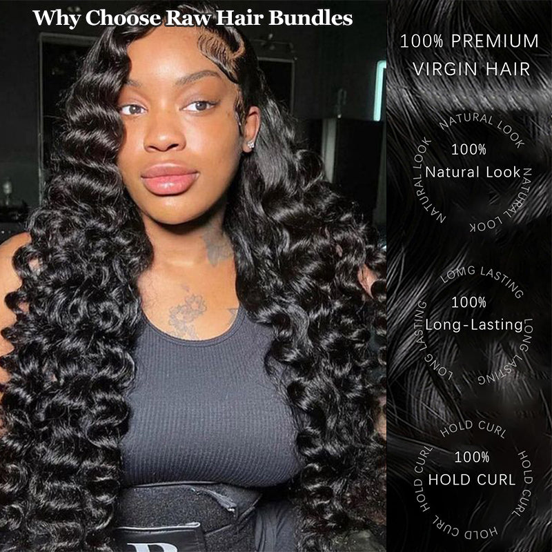 Raw Hair | Loose Deep Wave Bundles Deal 100% Raw Virgin Human Hair With HD Closure & Frontal