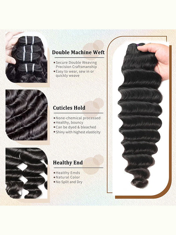 Raw Hair | Loose Deep Wave Bundles Deal 100% Raw Virgin Human Hair With HD Closure & Frontal