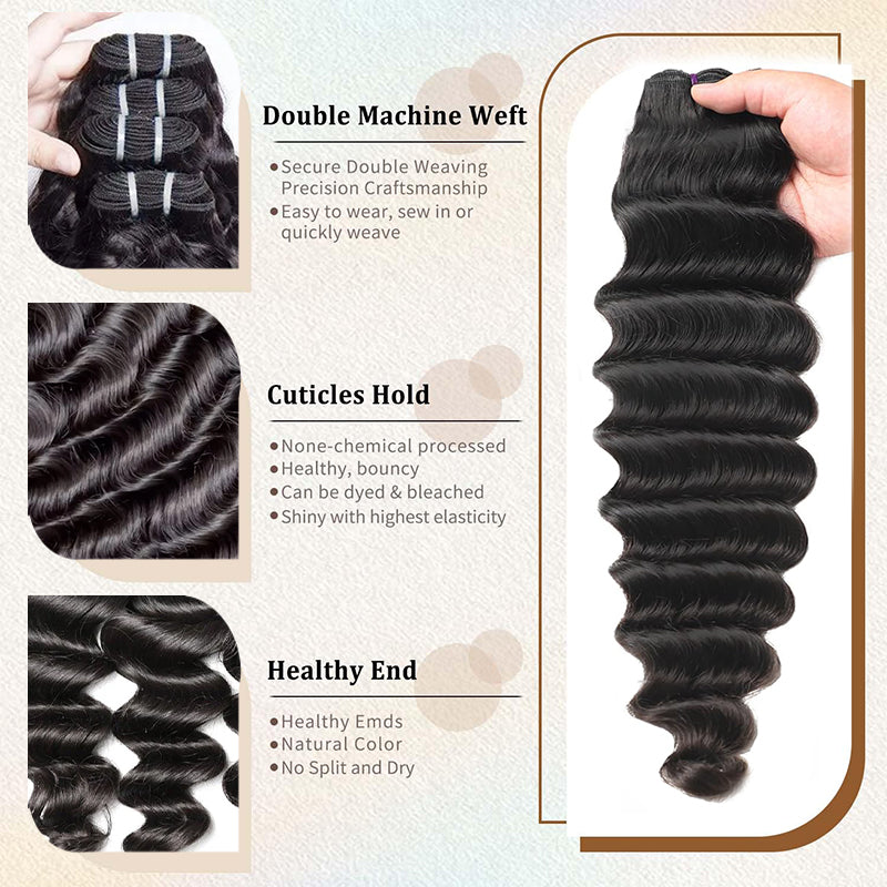 Raw Hair | Loose Deep Wave Bundles Deal 100% Raw Virgin Human Hair With HD Closure & Frontal