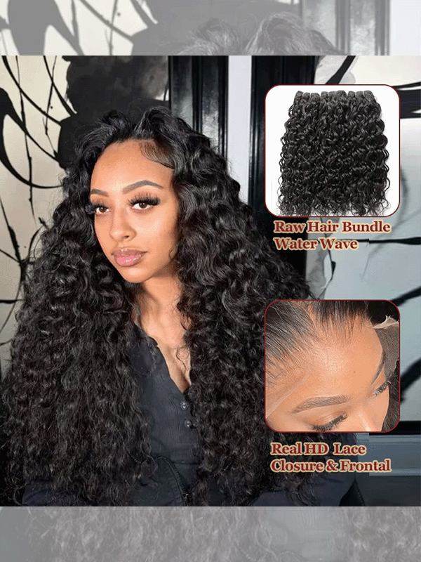 Raw Hair | Water Wave Bundles Deal 100% Raw Virgin Human Hair With HD Closure & Frontal