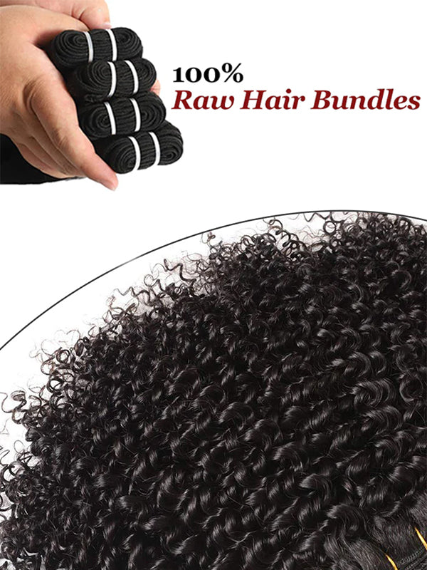 Raw Hair | Afro Curly Wave Bundles Deal Colored FB30 100% Raw Virgin Human Hair With HD Closure & Frontal