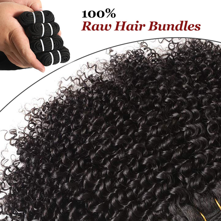 Raw Hair | Afro Curly Wave Bundles Deal Colored FB30 100% Raw Virgin Human Hair With HD Closure & Frontal