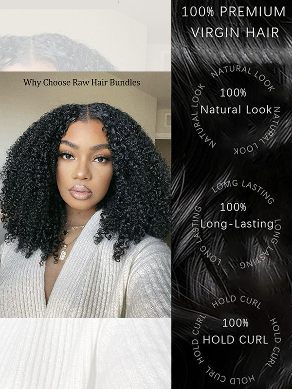 Raw Hair | Afro Curly Wave Bundles Deal Colored FB30 100% Raw Virgin Human Hair With HD Closure & Frontal