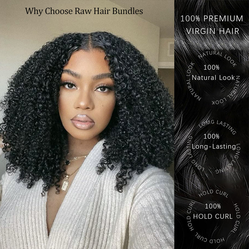 Raw Hair | Afro Curly Wave Bundles Deal Colored FB30 100% Raw Virgin Human Hair With HD Closure & Frontal