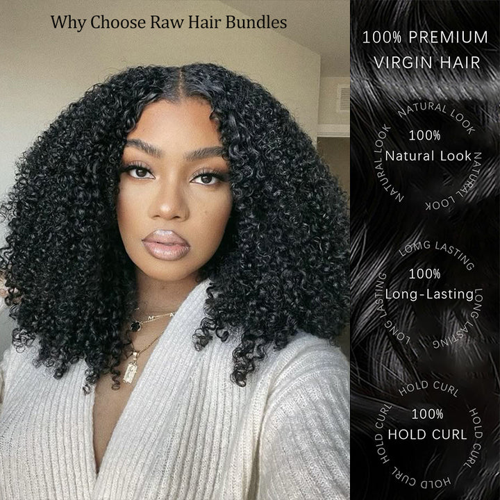 Raw Hair | Afro Curly Wave Bundles Deal Colored FB30 100% Raw Virgin Human Hair With HD Closure & Frontal
