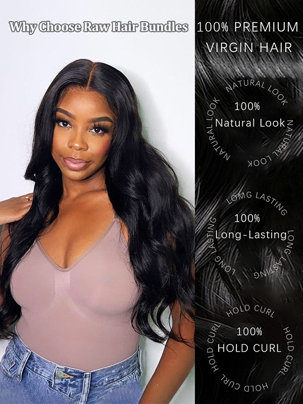 Raw Hair | Body Wave Bundles Deal 100% Raw Virgin Human Hair With HD Closure & Frontal