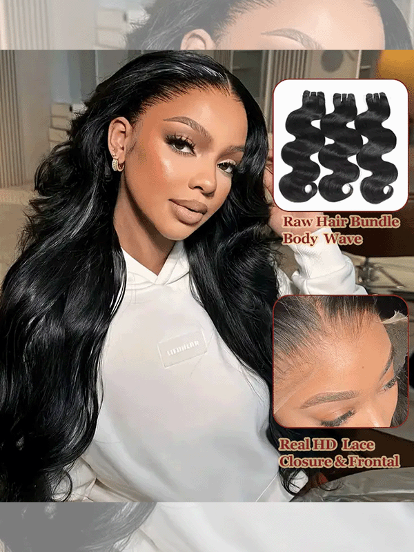 Raw Hair | Body Wave Bundles Deal 100% Raw Virgin Human Hair With HD Closure & Frontal