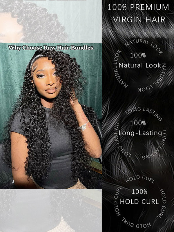 Raw Hair | Curly Wave Bundles Deal 100% Raw Virgin Human Hair With HD Closure & Frontal