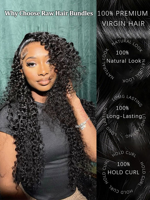 Raw Hair | Curly Wave Bundles Deal 100% Raw Virgin Human Hair With HD Closure & Frontal
