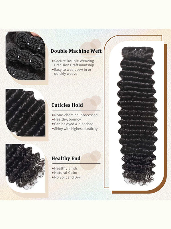 Raw Hair | Deep Wave Bundles Deal 100% Raw Virgin Human Hair With HD Closure & Frontal