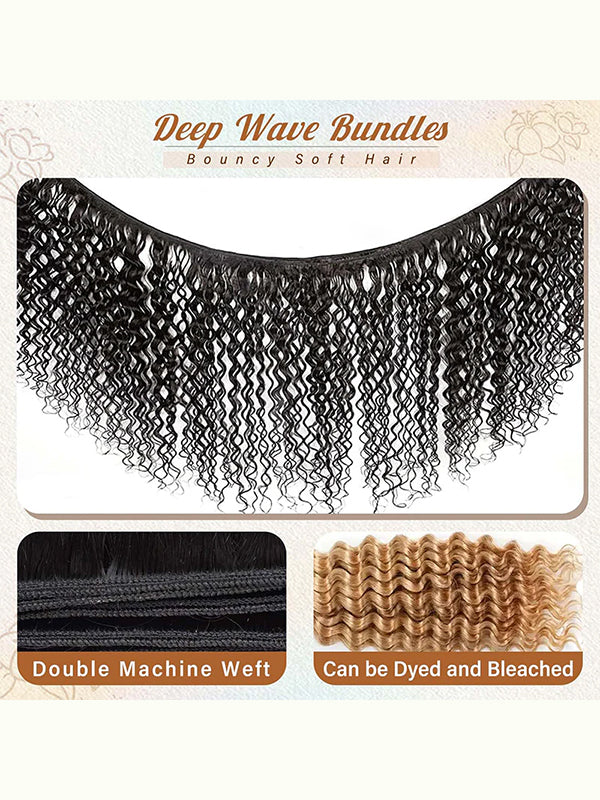 Raw Hair | Deep Wave Bundles Deal 100% Raw Virgin Human Hair With HD Closure & Frontal