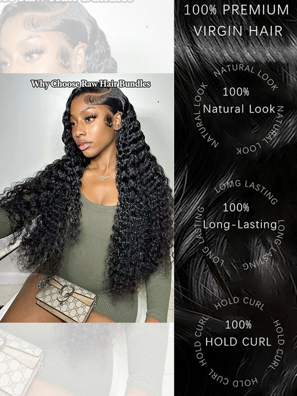 Raw Hair | Deep Wave Bundles Deal 100% Raw Virgin Human Hair With HD Closure & Frontal