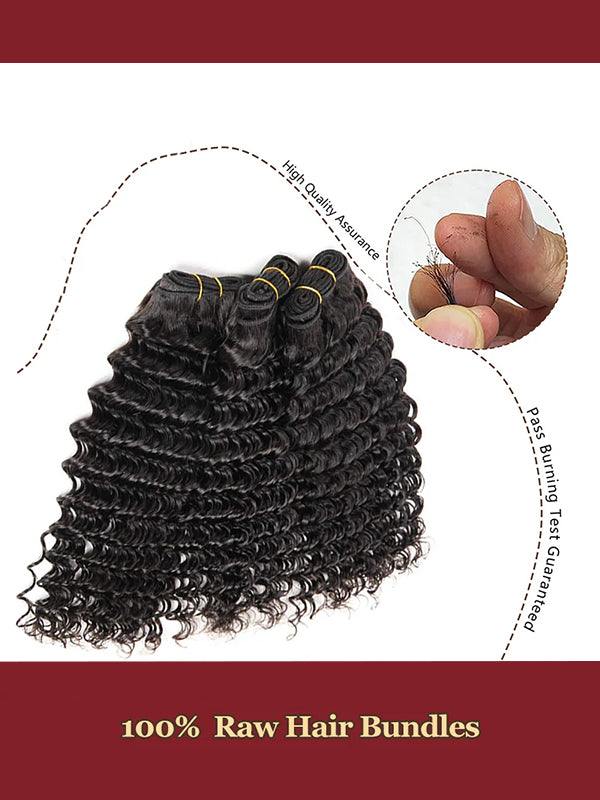 Raw Hair | Deep Wave Bundles Deal 100% Raw Virgin Human Hair With HD Closure & Frontal