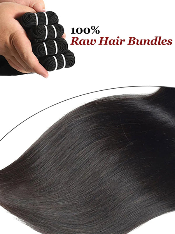 Cheveux bruts | Offre groupée de cheveux lisses et soyeux 100 % cheveux humains vierges bruts avec fermeture HD et frontal 
