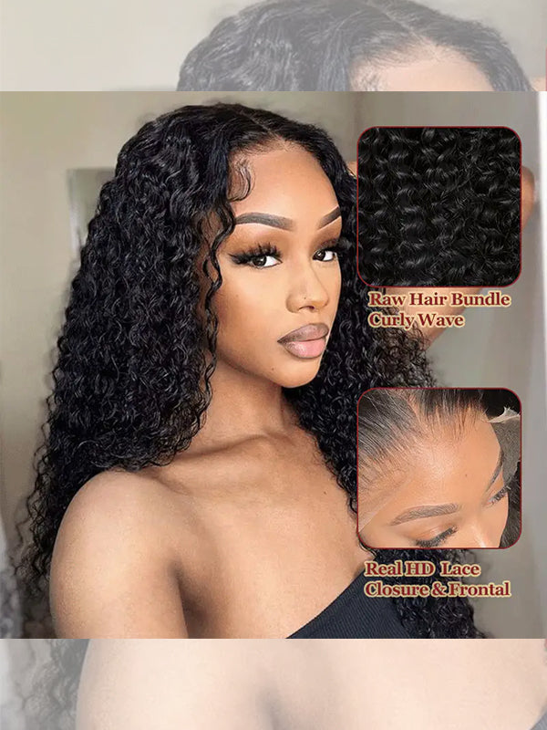 Raw Hair | Curly Wave Bundles Deal 100% Raw Virgin Human Hair With HD Closure & Frontal