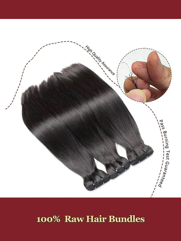 Cheveux bruts | Offre groupée de cheveux lisses et soyeux 100 % cheveux humains vierges bruts avec fermeture HD et frontal 