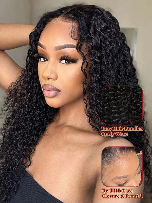 Raw Hair | Curly Wave Bundles Deal 100% Raw Virgin Human Hair With HD Closure & Frontal