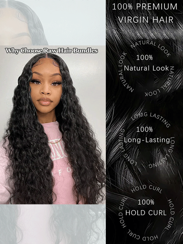 Raw Hair | Water Wave Bundles Deal 100% Raw Virgin Human Hair With HD Closure & Frontal