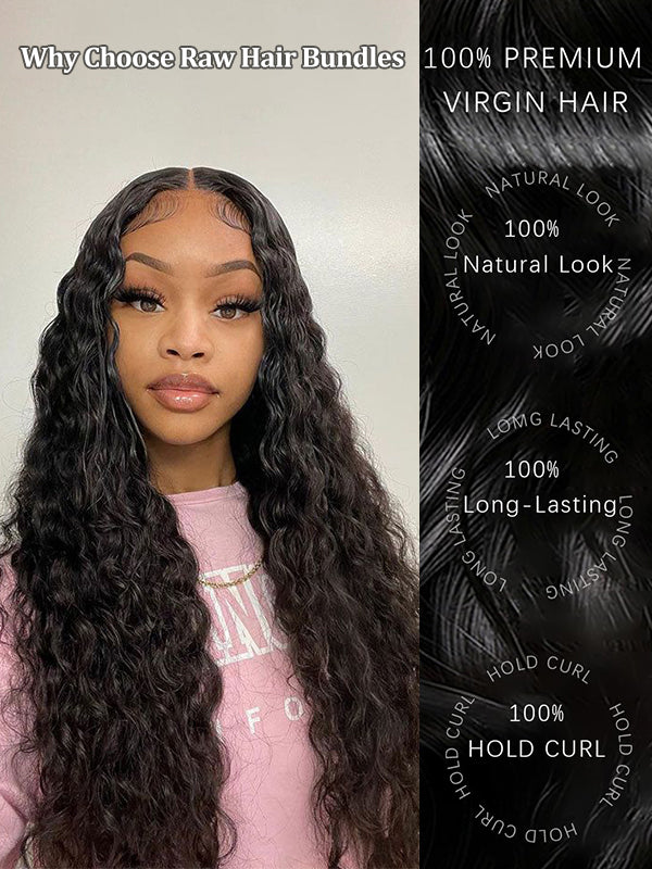 Raw Hair | Water Wave Bundles Deal 100% Raw Virgin Human Hair With HD Closure & Frontal