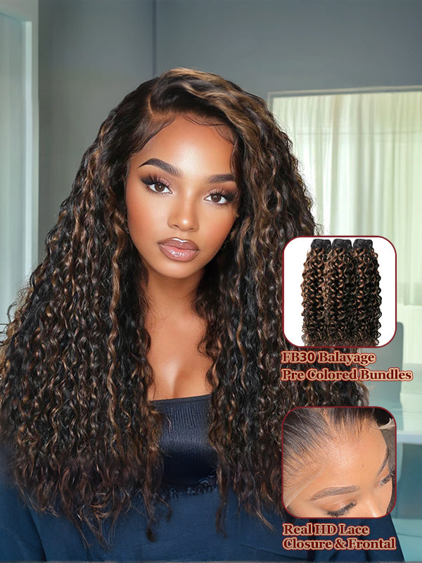 Raw Hair | Water Wave Bundles Deal 100% Raw Virgin Human Hair With HD Closure & Frontal