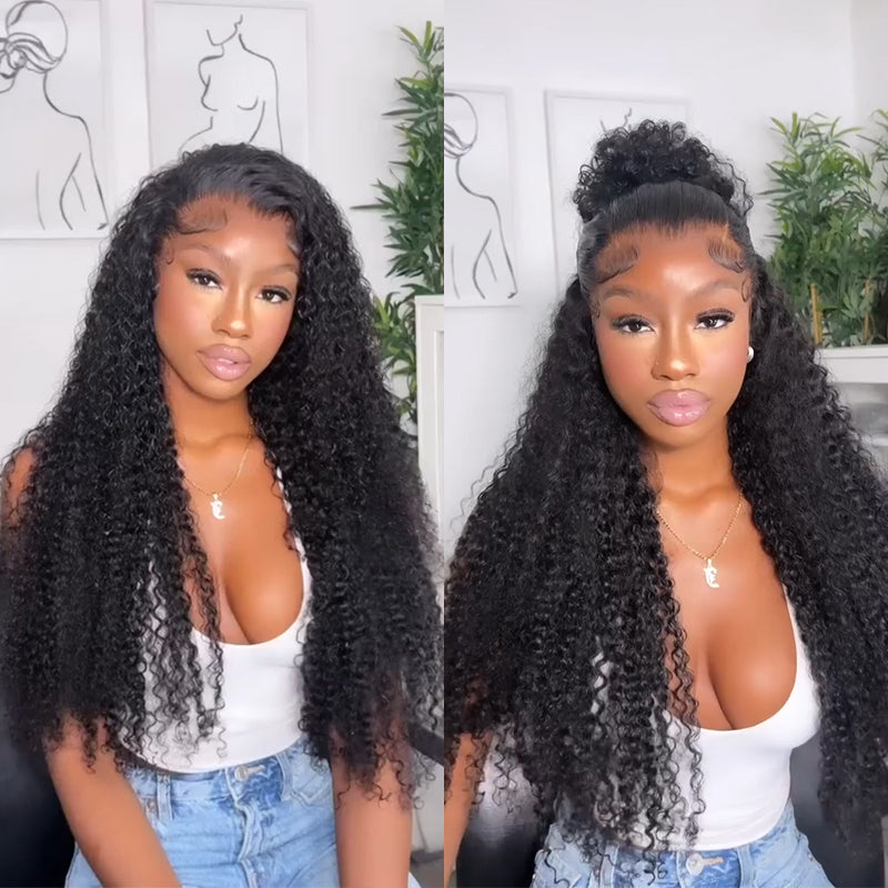 Real HD| 3c/4a Curly Wave Glueless Lace Closure Wig 250% Raw Virgin Human Hair Wig