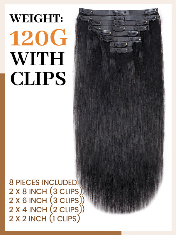 Raw Hair Clip Ins | Silky Straight PU Seamless Clip In Hair Extensions  8pcs With 18 Clips
