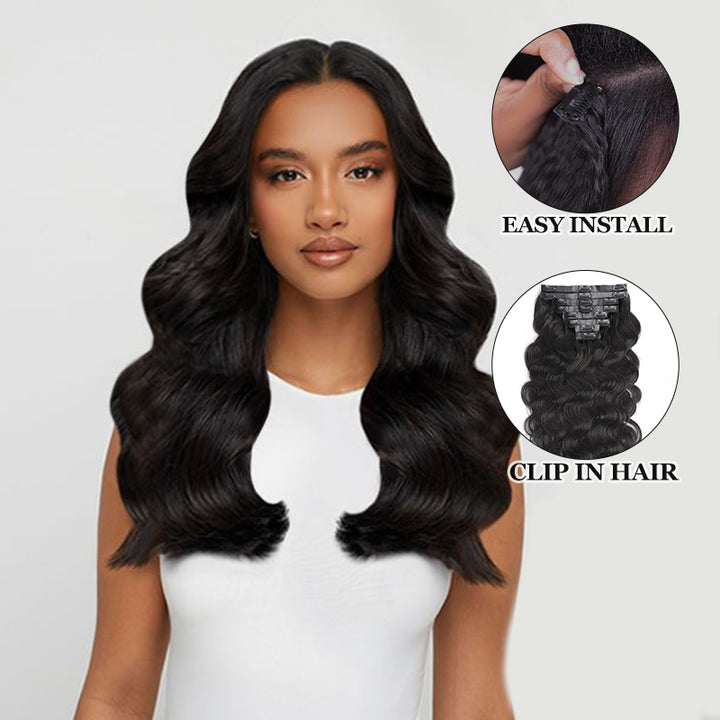 Fast Shipping |  Body Wave Seamless Clip-Ins Hair Extensions 100% Human Hair 8 Pieces/Set