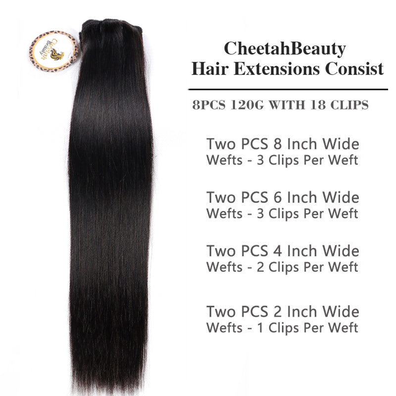 Fast Shipping | PU Seamless Silky Straight Clip In Hair Extensions  8pcs With 18 Clips