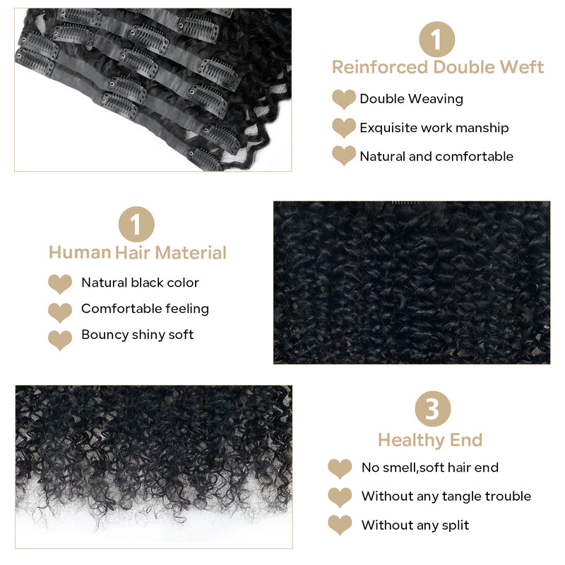 Seamless PU Weft Clip In Hair Extensions Curly Clip Ins Human Hair 8pcs With 18 Clips