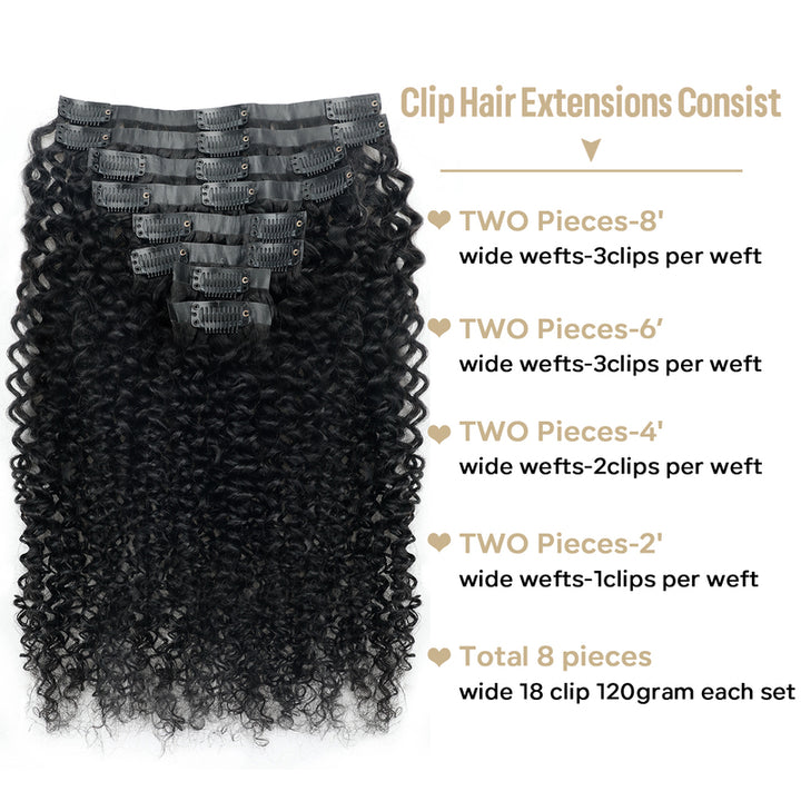 Seamless PU Weft Clip In Hair Extensions Curly Clip Ins Human Hair 8pcs With 18 Clips