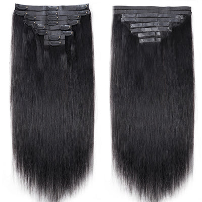 Seamless Clip In Hair Extensions Silky Straight PU Weft Clip Ins For Black Women Remy Human Hair 8pcs With 18 Clips