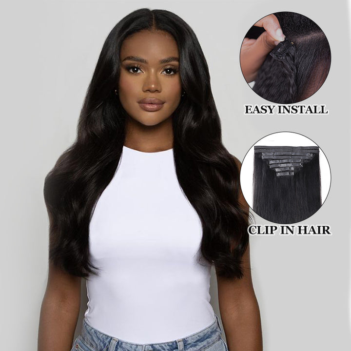 Fast Shipping | PU Seamless Silky Straight Clip In Hair Extensions  8pcs With 18 Clips