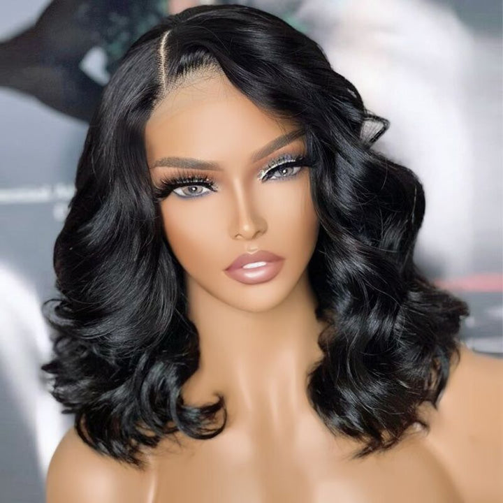 Natural Body Wave Bob Wig Wavy Lace Frontal Wig 100% Virgin Human Hair