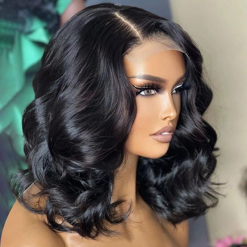 Natural Body Wave Bob Wig Wavy Lace Frontal Wig 100% Virgin Human Hair