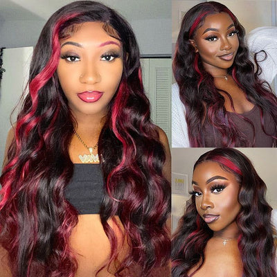 1B/99J Highlight Color Wig Body Wave Human Hair Transparent Lace Front Wig