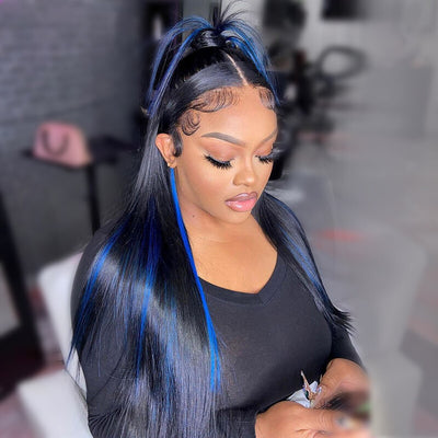 Klein Blue Black Highlight Body Wave Lace Front Wigs Straight Human Hair Wigs