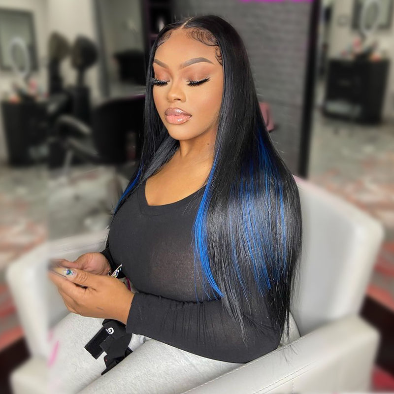 Klein Blue Black Highlight Body Wave Lace Front Wigs Straight Human Hair Wigs