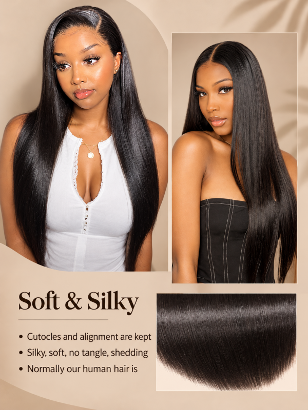 Straight Bundles 100% Virgin Human Hair Weave With 2x4 Lace Closure