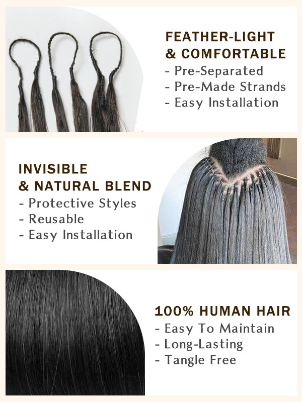 SilkyStraight/Yaki Straight Pre-Seperated Feather Crochet Human Hair Extensions Kinky Straight for Black Women, Reusable Braiding Hair