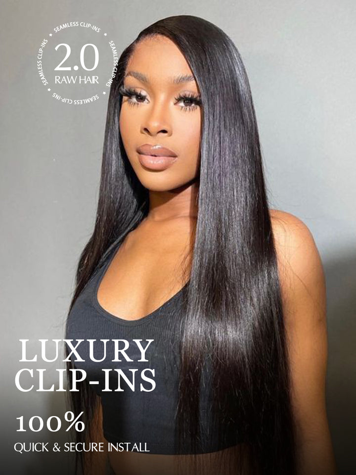 Raw Hair Clip Ins | Silky Straight PU Seamless Clip In Hair Extensions  8pcs With 18 Clips