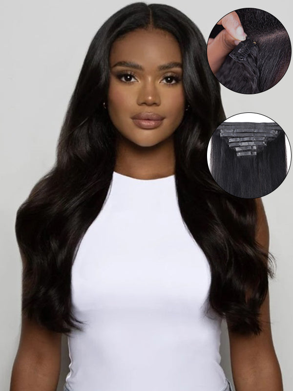 Raw Hair Clip Ins | Silky Straight PU Seamless Clip In Hair Extensions  8pcs With 18 Clips