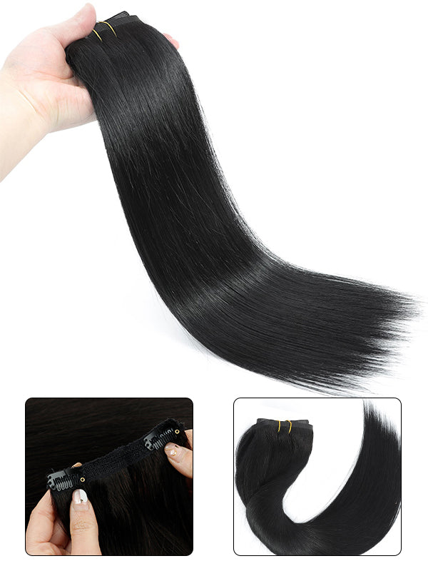 Raw Hair Clip Ins | Silky Straight PU Seamless Clip In Hair Extensions  8pcs With 18 Clips
