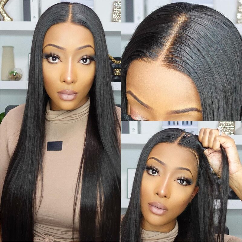 Wear & Go | Pre-Bleached Straight Glueless Invisible Lace Wig Dome Cap Wigs Air Cap Wigs